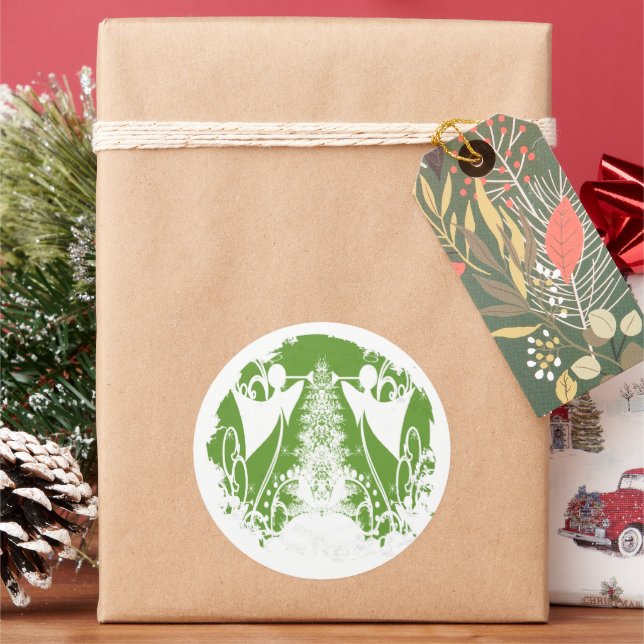 Adesivo Redondo Religioso Verde e White Angel Christian (Feriado)