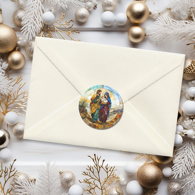 Adesivo Redondo Religious Stained Glass Holiday Family (Religious Stained Glass Holiday Family Classic Round Sticker
)