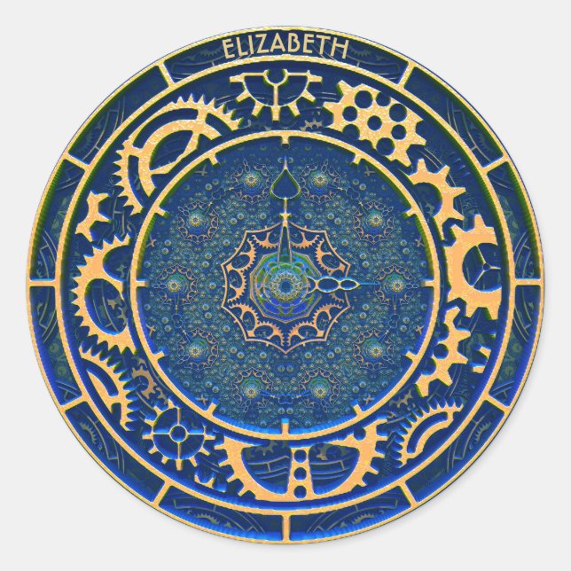 Adesivo Redondo Relógio de Decodificação de Arte enferrujada a vap (Frente)