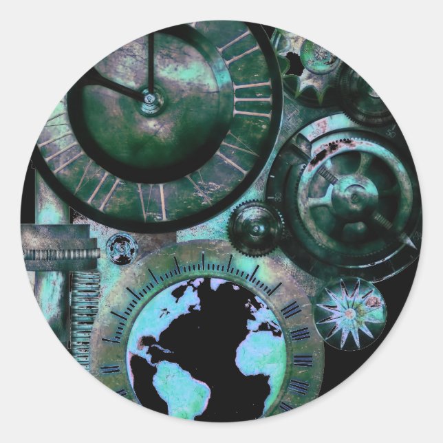 Adesivo Redondo Relógio Steampunk (Frente)