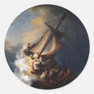 Adesivo Redondo Rembrandt a tempestade no mar de Galilee