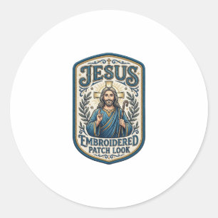 Adesivo Redondo Remendo Embroiderado Jesus Olhe Remendo Embroidera