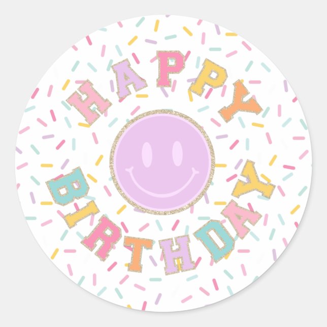 Adesivo Redondo Remendo Preppy Carta Aniversário (Frente)