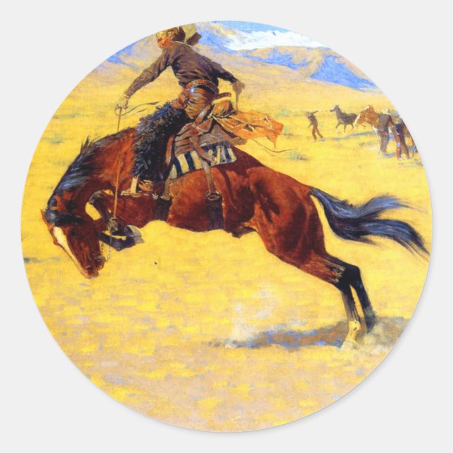 Adesivo Redondo Remington Old West Horse and Cowboy (Frente)