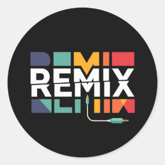 Adesivo Redondo Remix Áudio | Gráfico Geométrico Retro de Música d