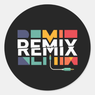 Adesivo Redondo Remix de Áudio   Gráfico Geométrico Retro de Músic