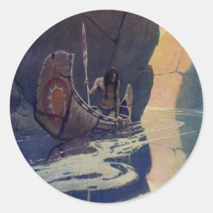 Adesivo Redondo Remo de Canoa Indiana Vintage Paddling Sun Clássic
