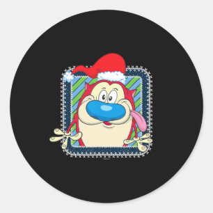 Adesivo Redondo Ren E Sutimpy Festivo Natal Santa Hat Stimpy