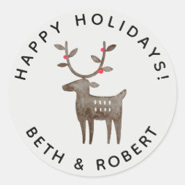 Adesivo Redondo Rena de Aquarela Fofa | Fumaça Branca - Qualquer C