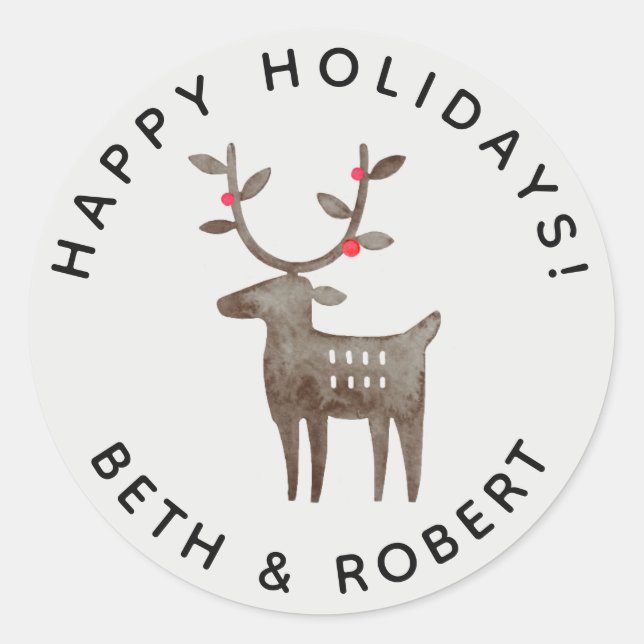 Adesivo Redondo Rena de Aquarela Fofa | Fumaça Branca - Qualquer C (Frente)