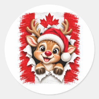 Adesivo Redondo Rena de Natal Canadense