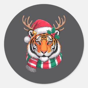 Adesivo Redondo Rena de Natal Chapéu de Papai Noel Tigre Xmas