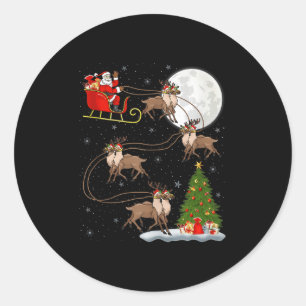 Adesivo Redondo Rena de Natal do Papai Noel Voadora Divertida Mági