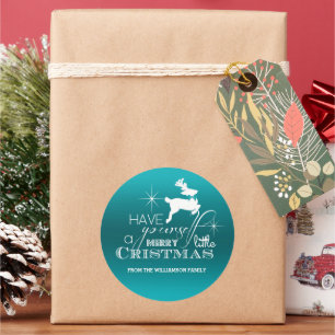Adesivo Redondo Rena de Natal Mágica (azul) Personalizada