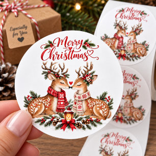 Adesivo Redondo Rena de Natal Nórdica Amor de Inverno