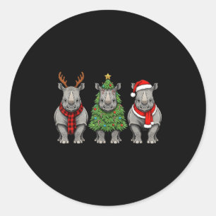 Adesivo Redondo Rena de Natal Retro Rinoceronte Papai Noel Safari 