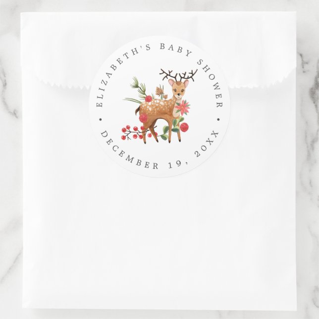 Adesivo Redondo Rena Querida | Favor para Chá de Bebê de Natal (Bolsa)