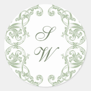 Adesivo Redondo Renaissance Ornamentado Floral Sage Casamento Verd