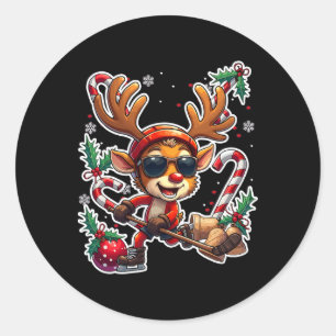 Adesivo Redondo Renas Jogando Hóquei no Gelo Natal Xmas Crianças