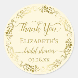 Adesivo Redondo Renda Dourada em Creme de Marfim Agradecimento de 