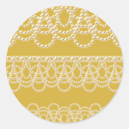Adesivo Redondo rendas e pérolas Douradas