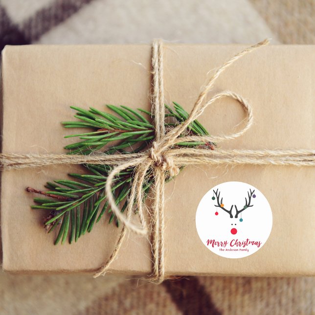 Adesivo Redondo René de Natal engraçada moderna em branco (Criador carregado)