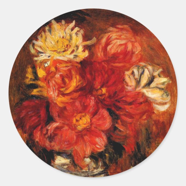 Adesivo Redondo Renoir - Dahlias, pintura de arte, (Frente)