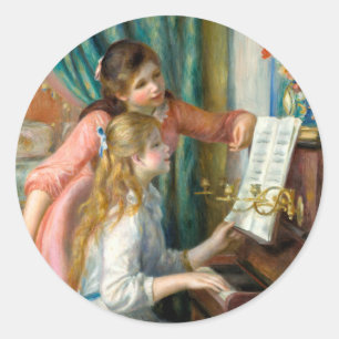 Adesivo Redondo Renoir Duas Meninas ao Piano Impressão Música Arte