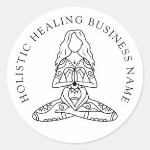 Adesivo Redondo Reparação Holística Lotus Pose Business