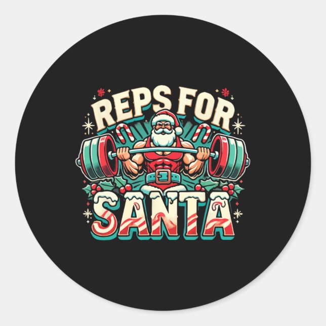 Adesivo Redondo Reps For Santa – Funny Christmas Fitness Bodybuild (Frente)
