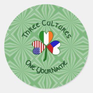 Adesivo Redondo República Tcheca Irlanda EUA Trevo Bandeira Person