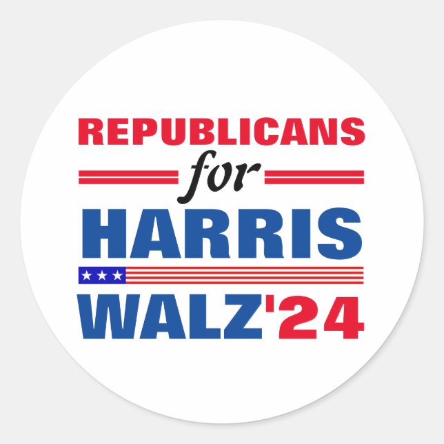 Adesivo Redondo Republicanos por Harris Walz Red Blue (Frente)
