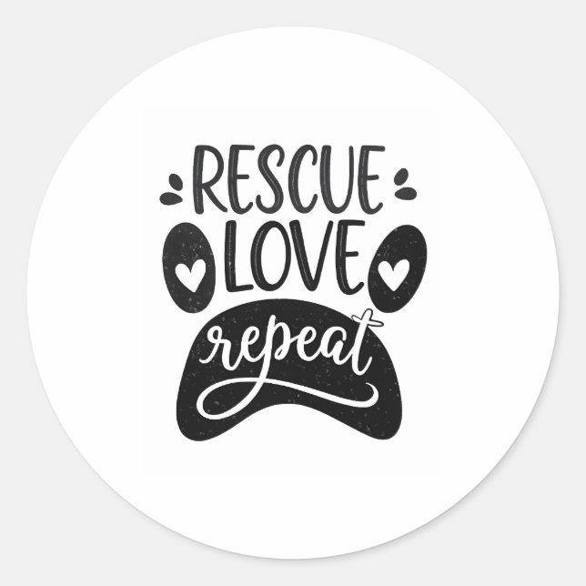 Adesivo Redondo Rescue Love Repeat Dog Paw Tee (Frente)