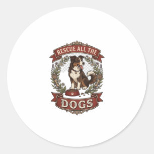 Adesivo Redondo Resgate Todos os Cães Floral de Cães Coroa de Fita