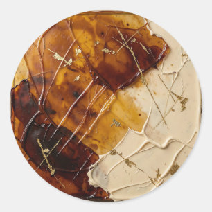Adesivo Redondo Resina Âmbar Caramelo Folha de Ouro Abstrato
