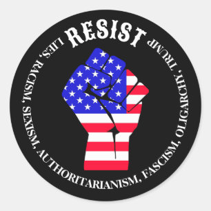 Adesivo Redondo Resista ao Fascismo, Oligarquia, Anti-Trump