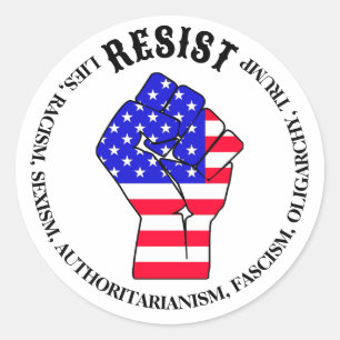 Adesivo Redondo Resiste ao fascismo, Oligarchy, Anti-Trump