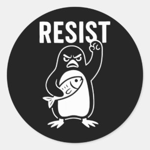 Adesivo Redondo Resistência ao Ativismo do Pinguim Protesto Grunge
