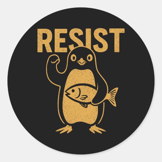 Adesivo Redondo Resistência ao Rebel Penguin Protesto Contra Tarif (Frente)
