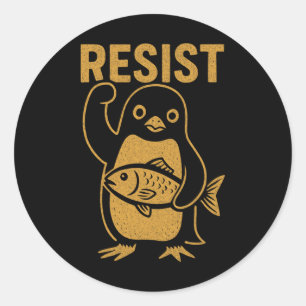 Adesivo Redondo Resistência ao Rebelde Penguin Anti-Trump Protesto