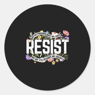 Adesivo Redondo Resistência Floral Anti-Trump Não Meu Presidente -