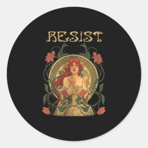Adesivo Redondo Resistir Art Nouveau Mucha Anti-trump Mulheres Fem