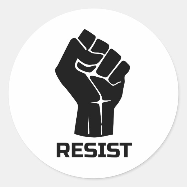 Adesivo Redondo Resistir com punho - em preto (Frente)