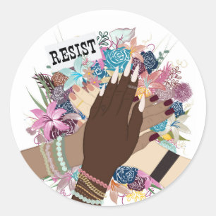 Adesivo Redondo Resistir Juntos - Arte Flaoral Feminista