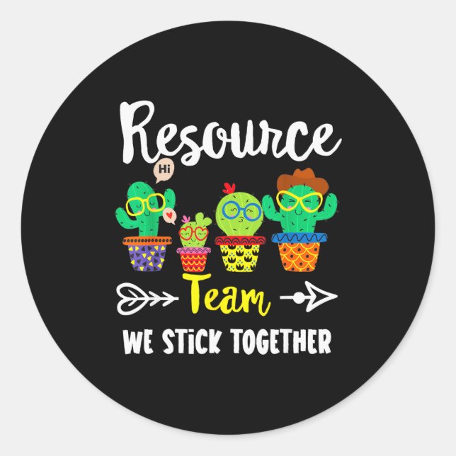 Adesivo Redondo Resource Team, Funny Cactus Crew Resource Teacher  (Frente)