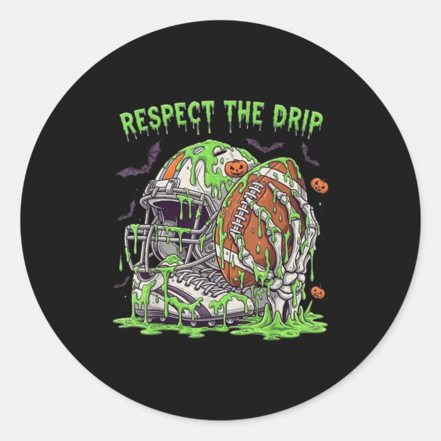 Adesivo Redondo Respect The Drip Football Halloween Skeleton Hand  (Frente)