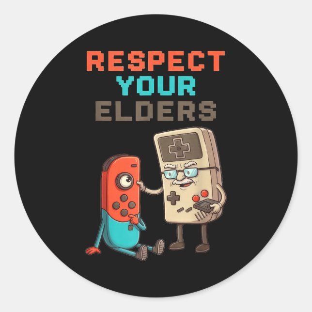 Adesivo Redondo Respect Your Elders Gaming Control Retro Funny Gam (Frente)