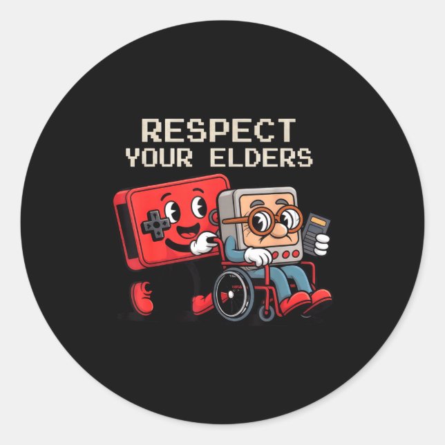Adesivo Redondo Respect Your Elders Gaming Control Retro Funny Gam (Frente)