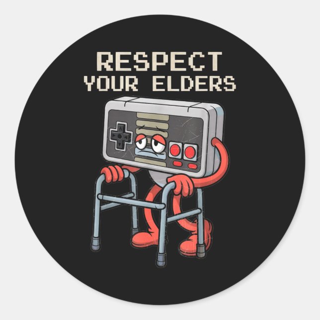 Adesivo Redondo Respect Your Elders Gaming Control Retro Funny Gam (Frente)