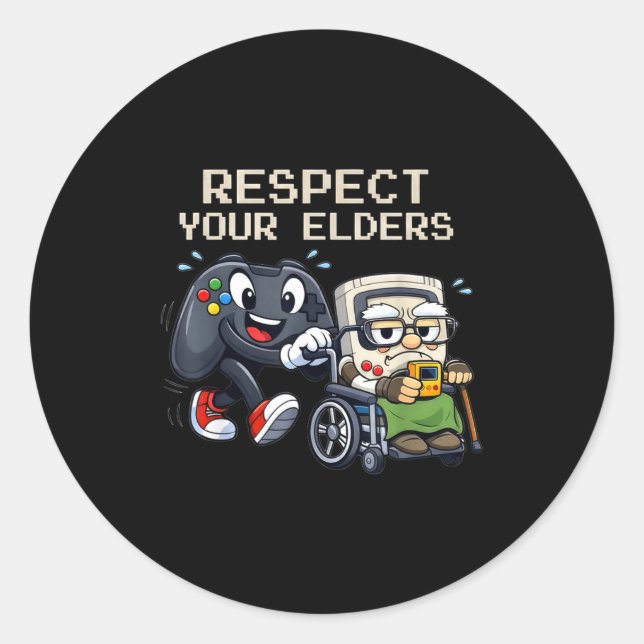 Adesivo Redondo Respect Your Elders Gaming Control Retro Funny Gam (Frente)